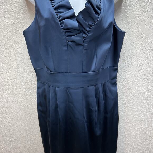 Just Taylor Dress 10 RUFFLE NECK Black SATIN SHEATH Pencil LDB Evening Cocktail - Picture 4 of 13